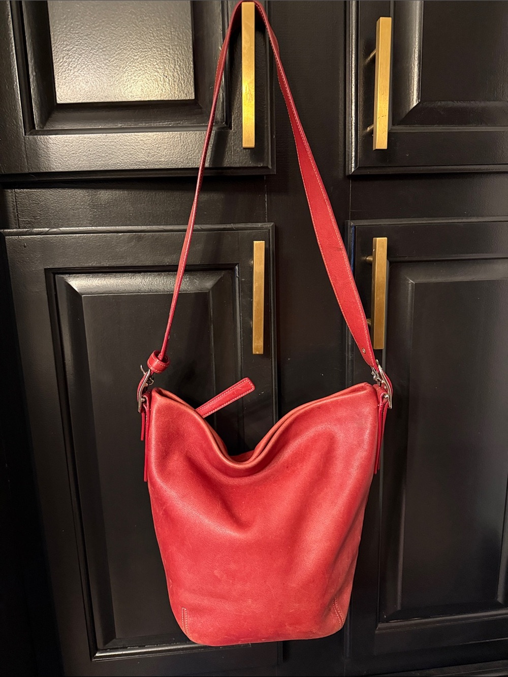 Coach Red Leather Shoulder Hobo Bag